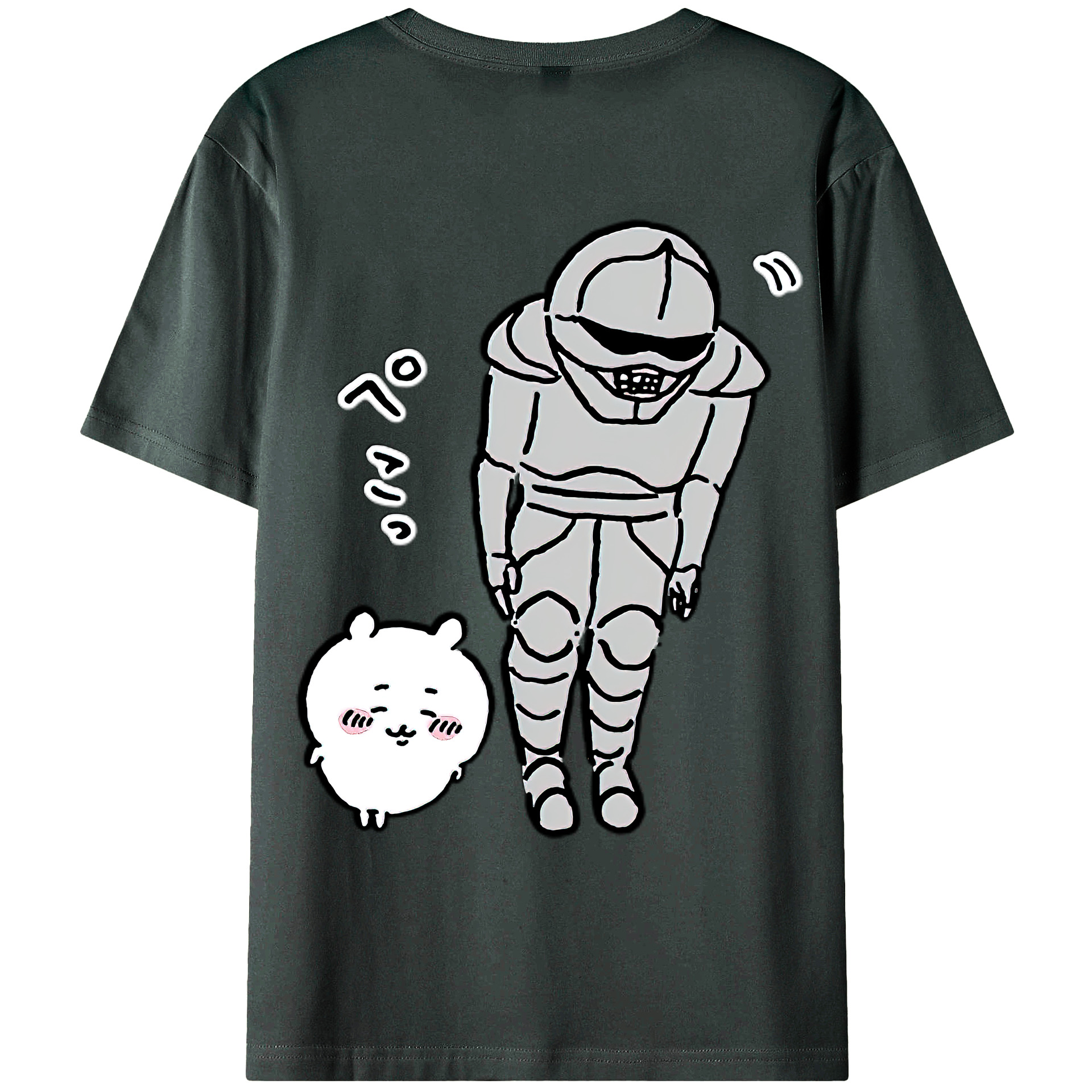 （画像用） ちいかわ 労働の鎧さん Chii-kawa Mr. Armor of Labor 綿100％ メンズ半袖Tシャツ（バックプリント） 通気性